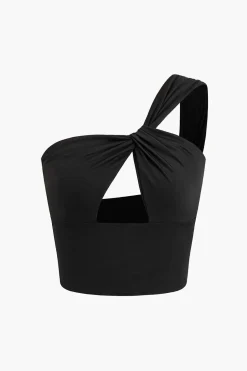 One Shoulder Cut Out Crop Tank Top