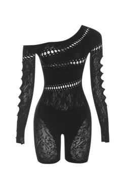 One Shoulder Cut Out Lace Romper