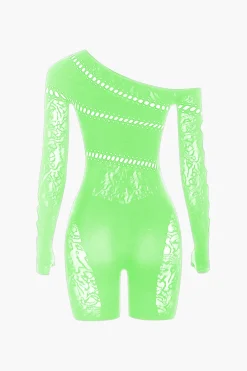 One Shoulder Cut Out Lace Romper