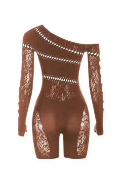 One Shoulder Cut Out Lace Romper
