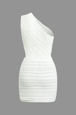 One Shoulder Cut Out Stripe Pattern Knit Mini Dress