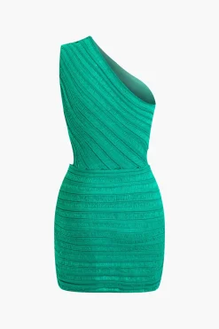 One Shoulder Cut Out Stripe Pattern Knit Mini Dress