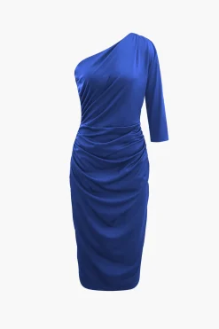 One Shoulder Ruched Midi Dress