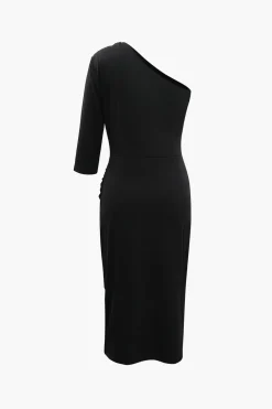 One Shoulder Ruched Midi Dress