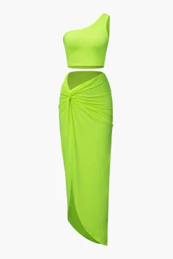 One Shoulder Tank Top And Twist Detail Skirt Set