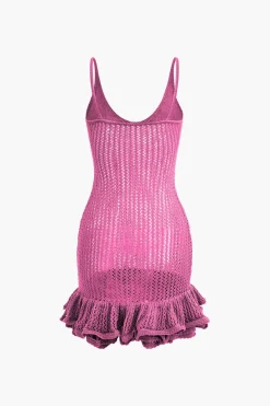 Open Knit Ruffle Hem Cami Mini Dress