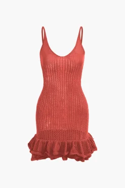 Open Knit Ruffle Hem Cami Mini Dress
