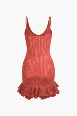 Open Knit Ruffle Hem Cami Mini Dress