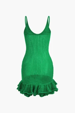 Open Knit Ruffle Hem Cami Mini Dress