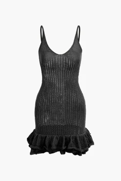 Open Knit Ruffle Hem Cami Mini Dress