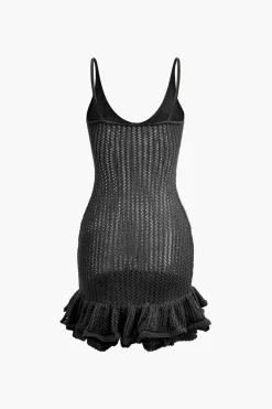 Open Knit Ruffle Hem Cami Mini Dress