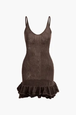 Open Knit Ruffle Hem Cami Mini Dress