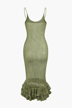 Open Knit Ruffle Hem Cami Midi Dress