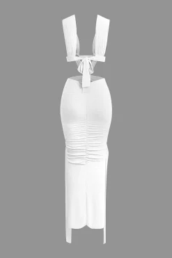 O-Ring Cut Out Ruched Maxi Dress