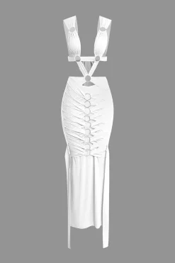 O-Ring Cut Out Ruched Maxi Dress