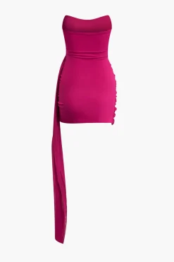 Overlay Ruched Drape Strapless Mini Dress