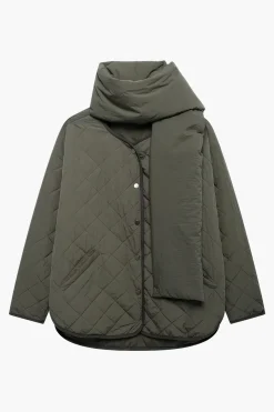 Padded Button Puffer With Scarf