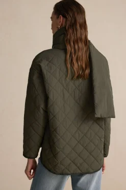 Padded Button Puffer With Scarf