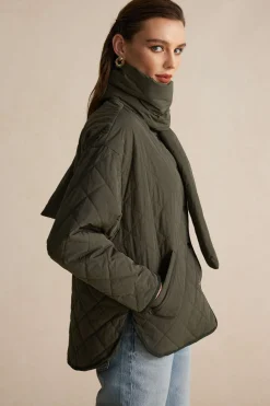 Padded Button Puffer With Scarf
