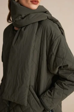 Padded Button Puffer With Scarf