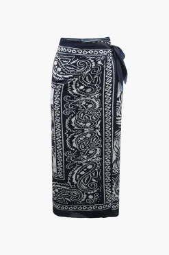 Paisley Print Knot Side Midi Skirt