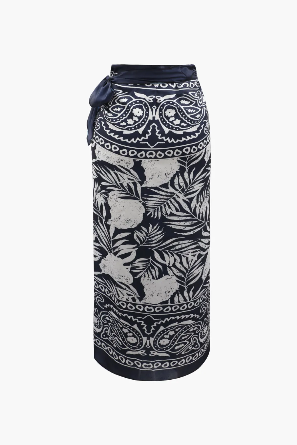 Paisley Print Knot Side Midi Skirt
