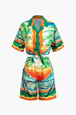 Palm Tree Print Shorts Set
