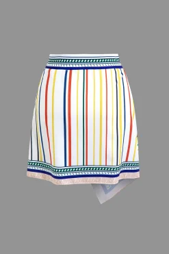 Paris Print Tie Front Crop Top And Geometric Skirt Set