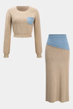 Patchwork Asymmetrical Sweater Skirt