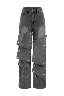Patchwork Button Detail Jeans