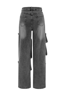 Patchwork Button Detail Jeans