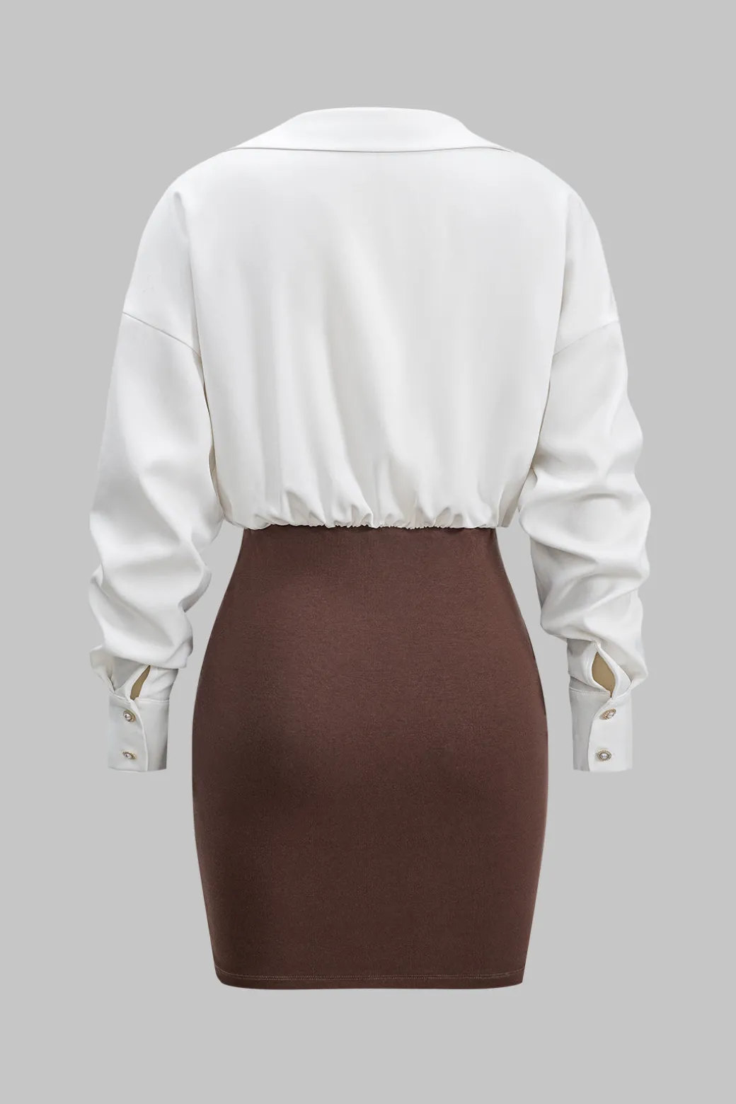 Patchwork Button Detail Long Sleeve Mini Dress