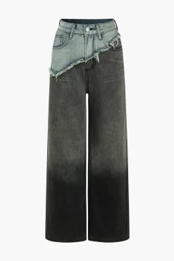 Patchwork Color Block Wide Leg Jeans
