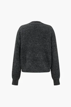 Patchwork Denim Knit Color Block Button Asymmetrical Pocket Cardigan