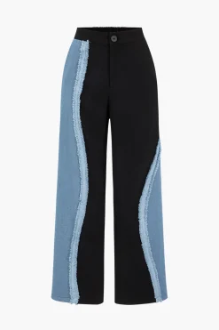 Patchwork Detail Wide Leg Trousers