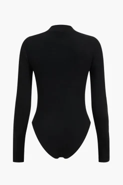 Patchwork Faux Leather Long Sleeve Bodysuit