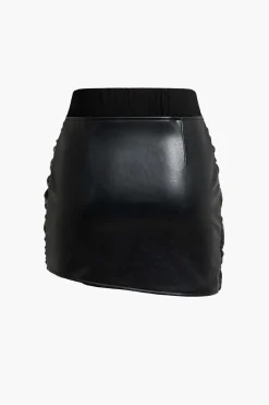 Patchwork Faux Leather Tie Front Mini Skirt