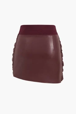 Patchwork Faux Leather Tie Front Mini Skirt