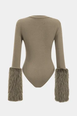Patchwork Fur Long Sleeve Bodysuit
