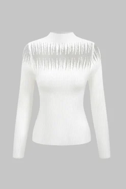 Patchwork Knit Long-Sleeve Top