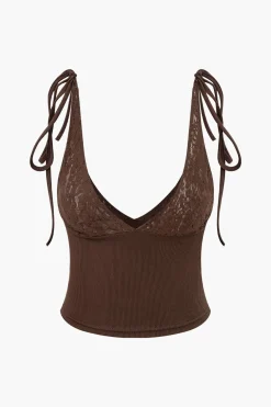 Patchwork Lace Tie V-neck Cami Top