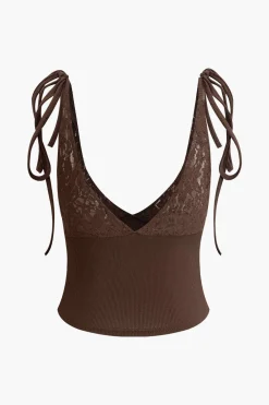 Patchwork Lace Tie V-neck Cami Top