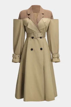 Patchwork Long Sleeve Belted Coat