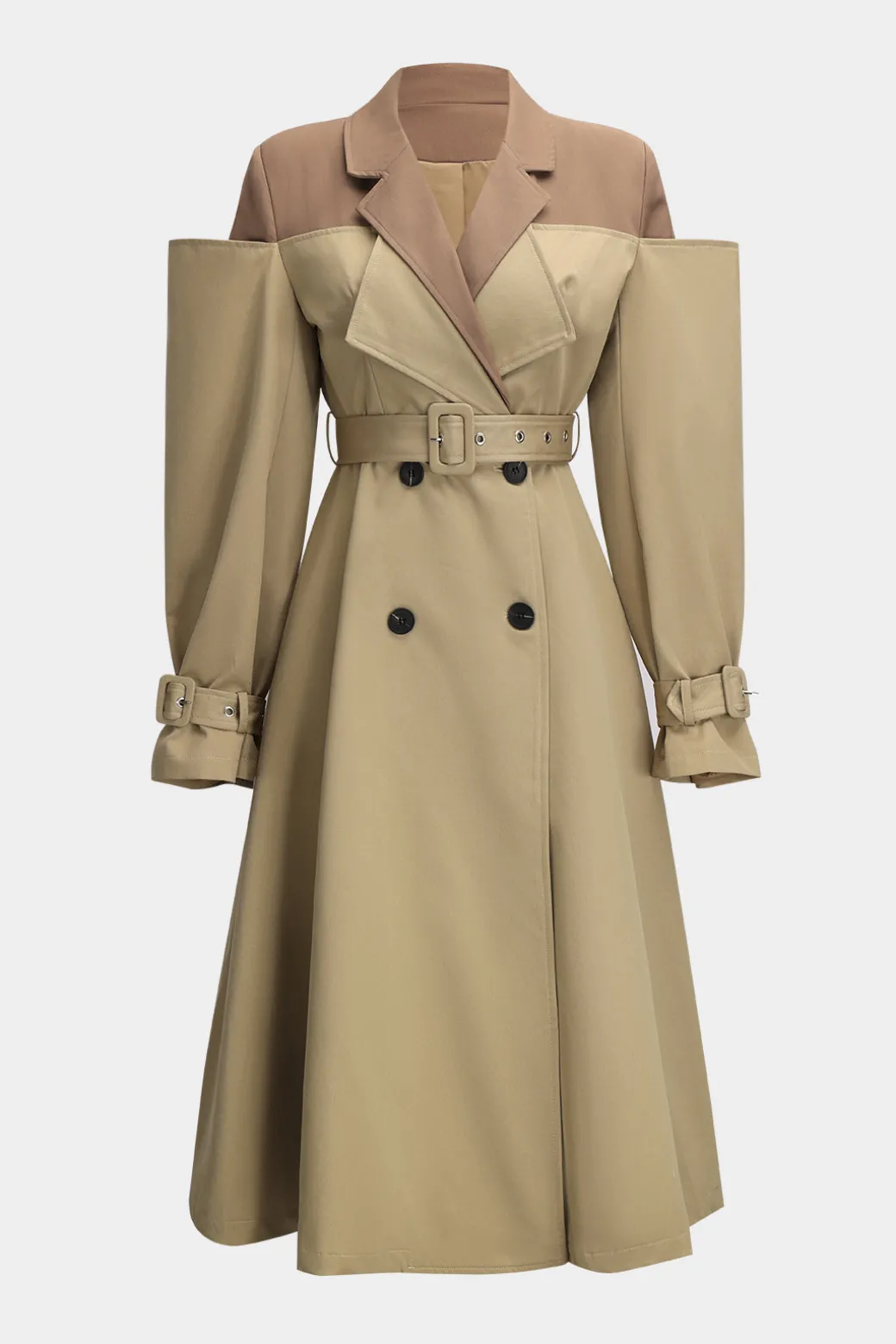 Patchwork Long Sleeve Belted Coat