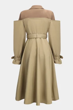 Patchwork Long Sleeve Belted Coat