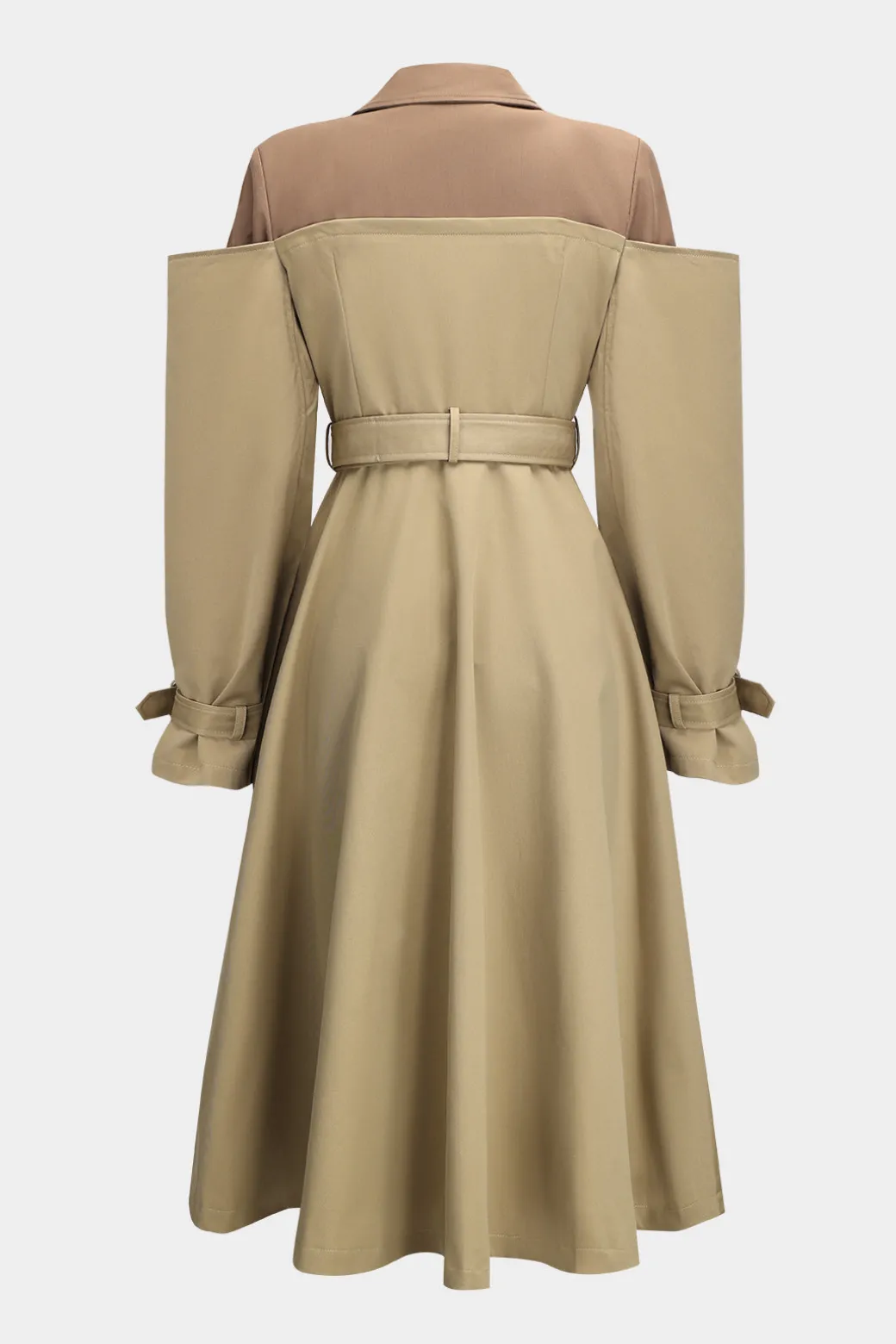 Patchwork Long Sleeve Belted Coat
