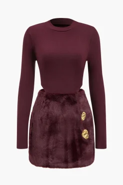 Patchwork Long Sleeve Mini Dress