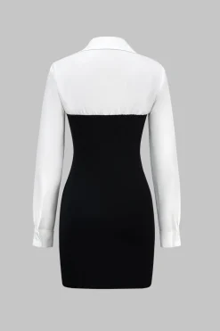 Patchwork Long Sleeve Mini Dress