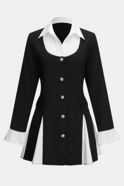 Patchwork Long Sleeve Mini Dress