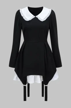 Patchwork Long Sleeve Mini Dress